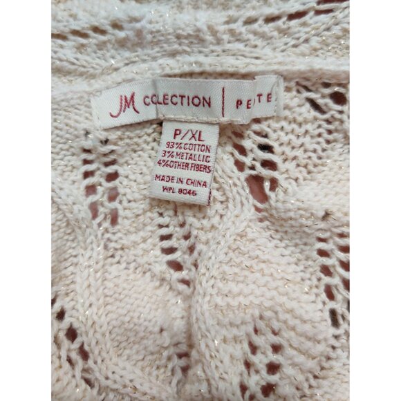 JM Collection XL Petite Sweater Cream Metallic Open Knit Cardigan 3/4 Sleeve - Picture 6 of 14